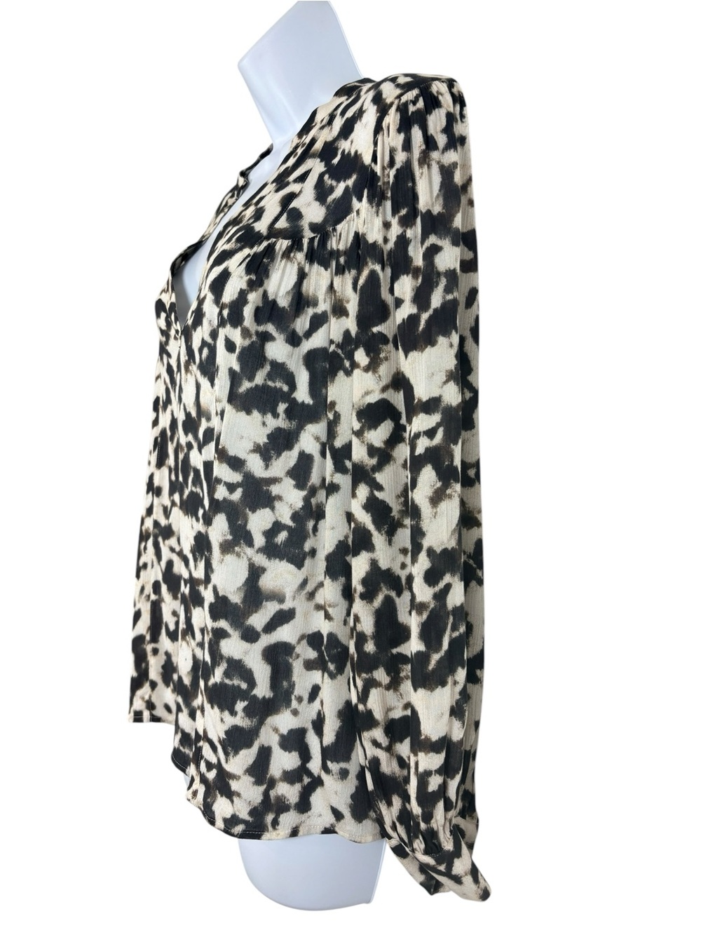 Rails Fable Blurred Cheetah Print Blouse  V neck Balloon Sleeve Top SzS Office - Picture 5 of 15